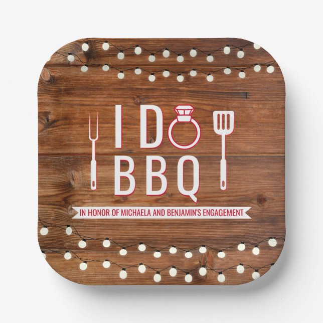 I Do BBQ Rustic Engagement Party Couples Shower Paper Plate (Front)