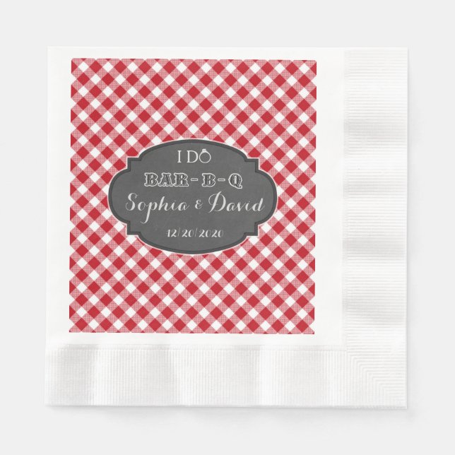 I DO BBQ Rustic Gingham Chalk Engagement Monogram Napkin (Front)