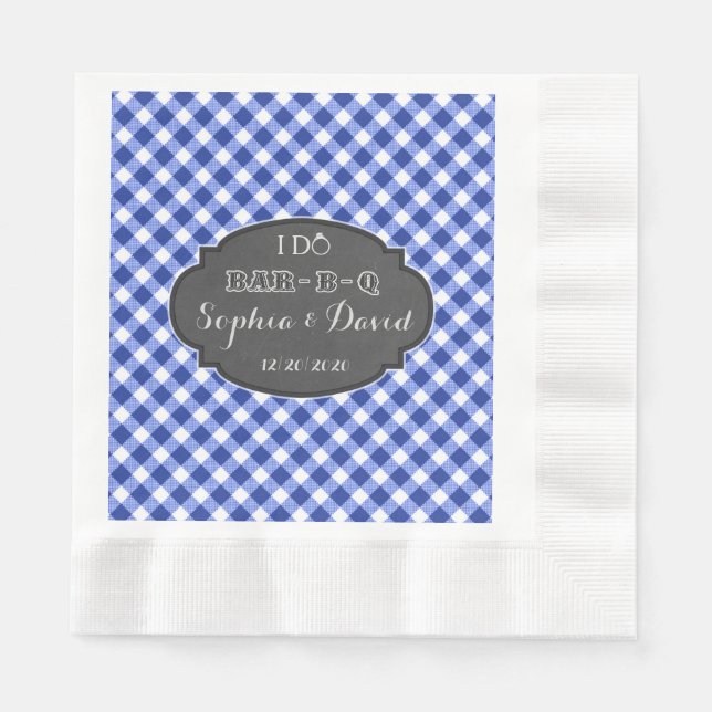 I DO BBQ Rustic Gingham Chalk Engagement Monogram Napkin (Front)