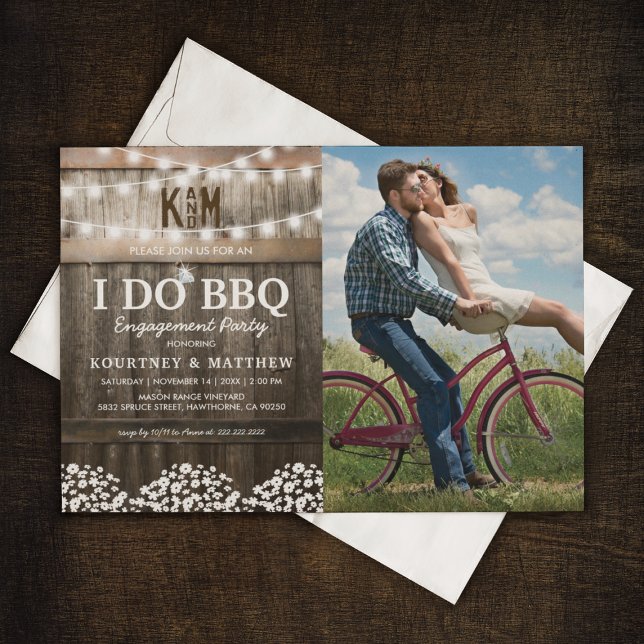 I DO BBQ Rustic Gypsophila Photo Engagement Invitation (Creator Uploaded)