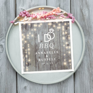 I do BBQ Rustic Lights Wood Engagement Napkin