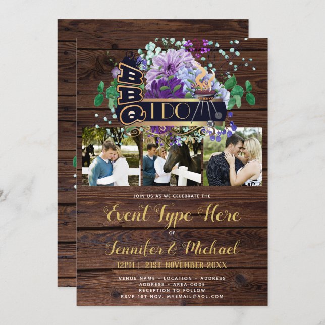I Do BBQ - RUSTIC PHOTO Invitations - ANY EVENT (Front/Back)