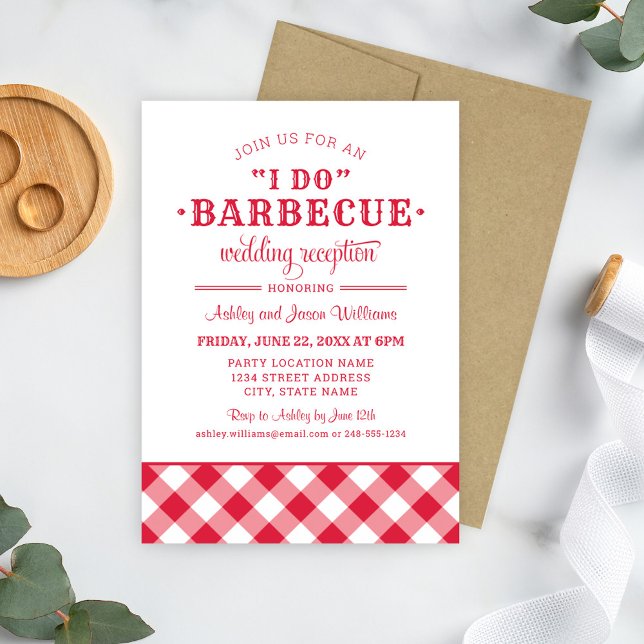 I Do BBQ Rustic Red Gingham Wedding Reception Invitation (Creator Uploaded)