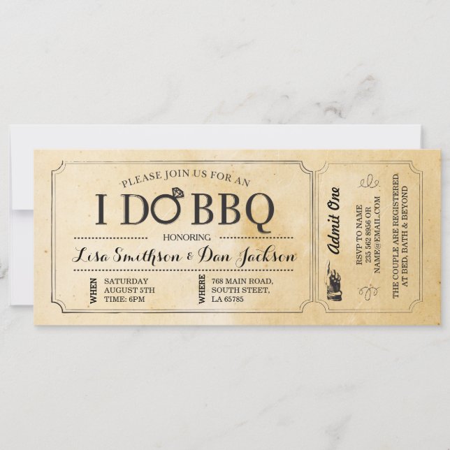 I DO BBQ Rustic Shower Rustic Ticket Invitation (Front)