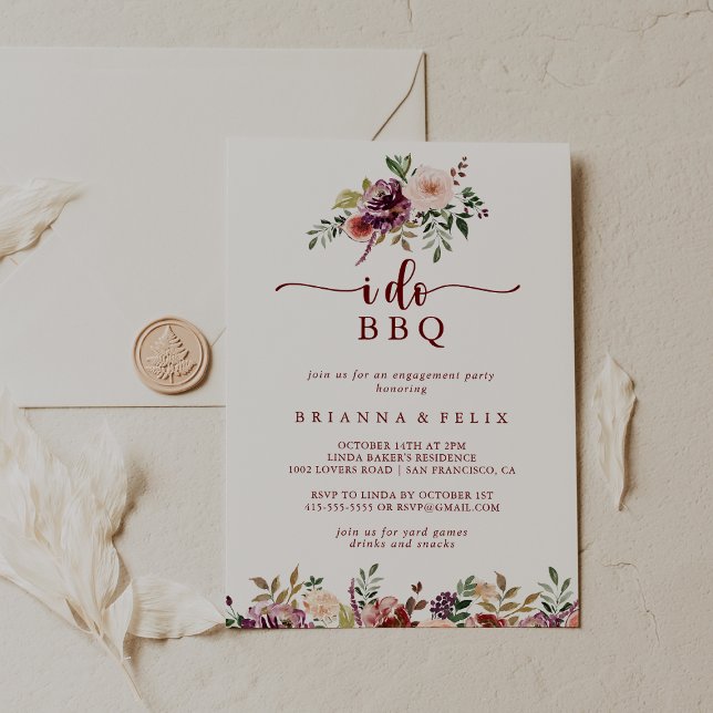 I Do BBQ Rustic Summer Floral Engagement Party   Invitation (Creator Uploaded)
