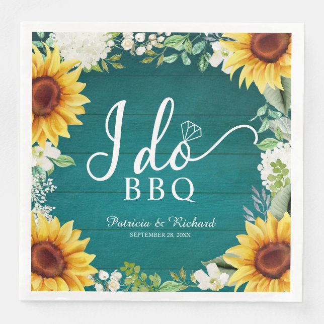 I Do BBQ Rustic Sunflowers Engagement Party Paper  Napkin (Front)