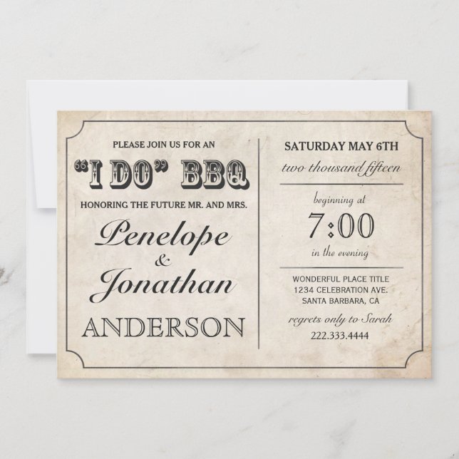 I DO BBQ Rustic Vintage Wedding Invitations (Front)