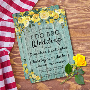 I Do BBQ Rustic Wood & Floral Outdoor Wedding Invitation