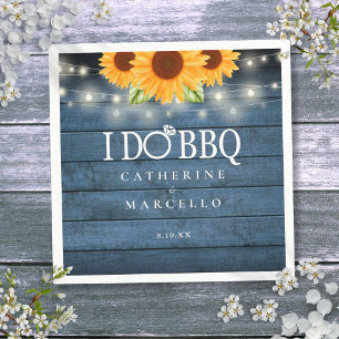 I Do BBQ Rustic Wood Sunflowers Engagement Party Napkin