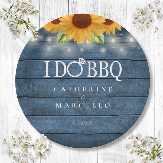 I Do BBQ Rustic Wood Sunflowers Engagement Party Paper Plate (I Do BBQ Rustic Wood Sunflowers Engagement Party Paper Plates)