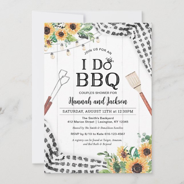 I Do BBQ Shower Black and White with Sunflowers Invitation (Front)