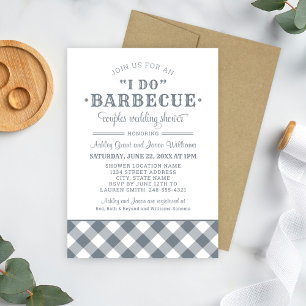 I Do BBQ Slate Gingham Wedding Couples Shower Invitation