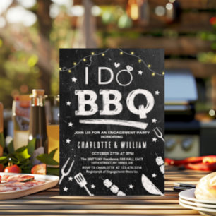 I Do BBQ String Lights Rustic Engagement Party  Invitation