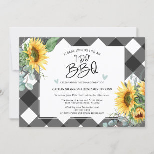 I Do BBQ Sunflower Buffalo Plaid Engagement Party Invitation