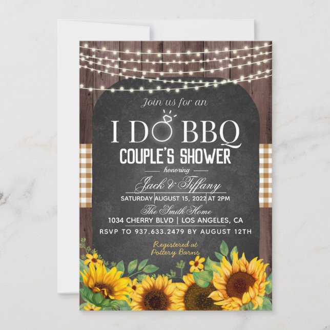 I Do BBQ Sunflower Couple's Shower Invitation (Front)