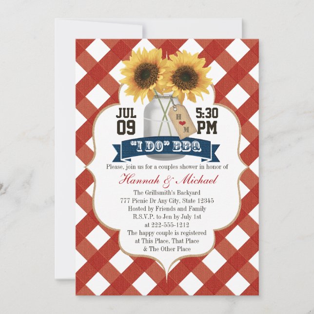 I Do BBQ Sunflower Mason Jar Couples Shower Invitation (Front)