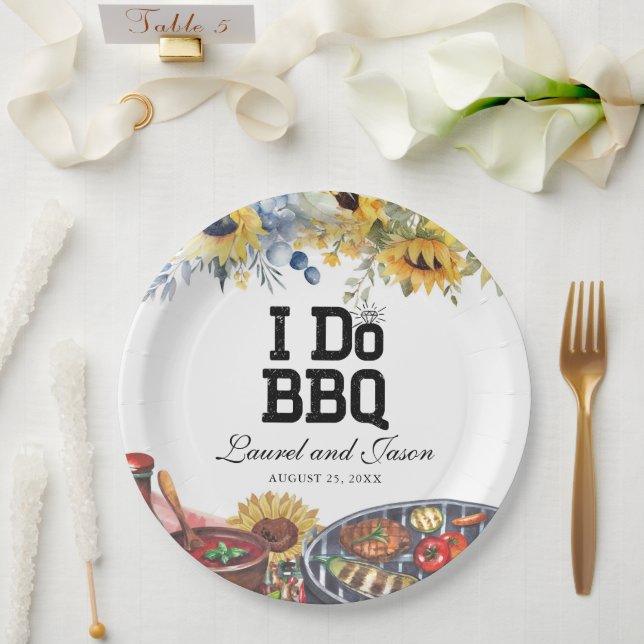 I Do BBQ Sunflower Rustic Engagement Party Paper Plate (Wedding)