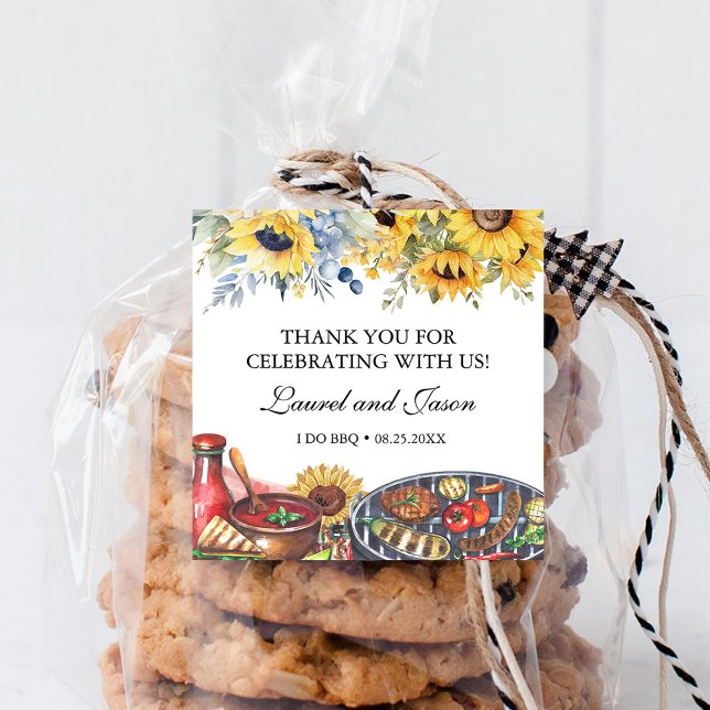 I Do BBQ Sunflower Rustic Engagement Party Square Sticker (Creator Uploaded)