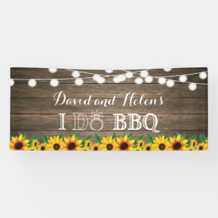 I DO BBQ Sunflower Rustic Wood Wedding Engagment Banner