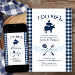 I Do BBQ Vintage Navy Blue Gingham Engagement Invitation<br><div class="desc">I Do BBQ Engagement Party Invitation in navy blue and white - perfect for a backyard barbecue, grill restaurant, outdoor picnic ... This charming rustic design has vintage lettering and traditional plaid in navy blue and white with bbq theme design elements. The title reads I Do BBQ, which you are...</div>