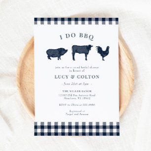 I Do BBQ Vintage Navy Gingham Bridal Shower Invitation