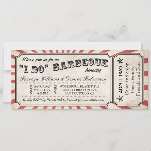 I DO BBQ Vintage Ticket Invitations (Front)