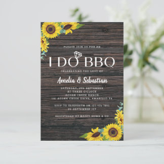 I Do BBQ Wood Sunflower Bridal Shower Invitation