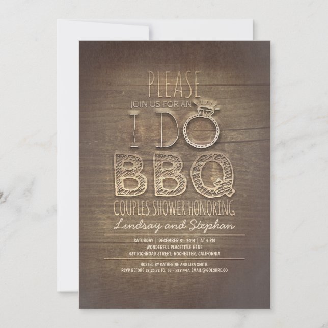 I do BBQ wooden couples shower invitation (Front)