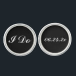 I Do Black and White Custom Wedding Date Groom Cufflinks<br><div class="desc">Personalised wedding cufflink design for the groom features "I do" wording and custom wedding date.  Black background and white text colours can be modified to coordinate with any wedding colour scheme.</div>