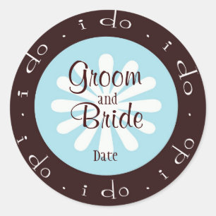 "i do" Blue and Brown Personalised Wedding Sticker