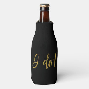 I Do Crew Faux Gold Foil and Black with Heart Bottle Cooler