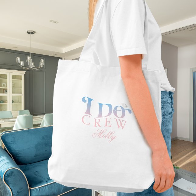 I Do Crew Pastel Modern Font Tote Bag (I Do Crew tote bag with modern serif font – perfect for bridesmaid proposals or bridal celebrations!)
