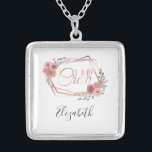 I Do Crew Pink Floral Blush Pink Flowers Greenery  Silver Plated Necklace<br><div class="desc">Personalise this silver plate necklace and make a great gift for your bridal party. I Do Crew saying with Pink Flowers and Frame.</div>