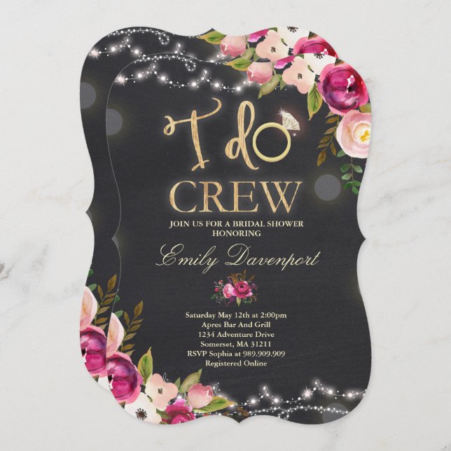 I Do Crew Rustic Bridal Shower Invitation Florals (Front/Back)