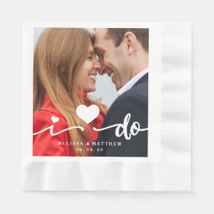 I Do Cute Heart Photo Wedding Paper Napkin