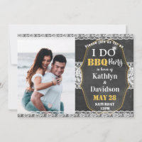 I DO Engagement Photo Elegant Lace Chalkboard BBQ