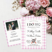 I DO Engagement Photo Pink Plaid BBQ Invitation