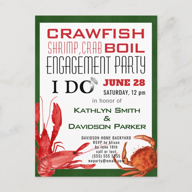 I DO Engagement Photo Seafood Party Invitation Postcard (Front)
