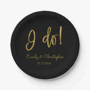 I Do Gold Foil and Black Wedding Plates
