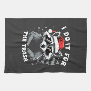 I Do It for the Trash Funny Christmas Racoon  Tea Towel