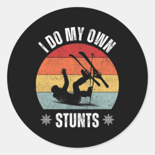 I Do My Own Stunts Skiing Retro Sunset Funny Ski Classic Round Sticker