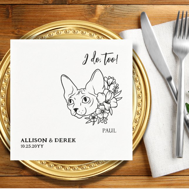 I Do Too Minimalist Pet Sphynx Cat Wedding Napkin (Creator Uploaded)