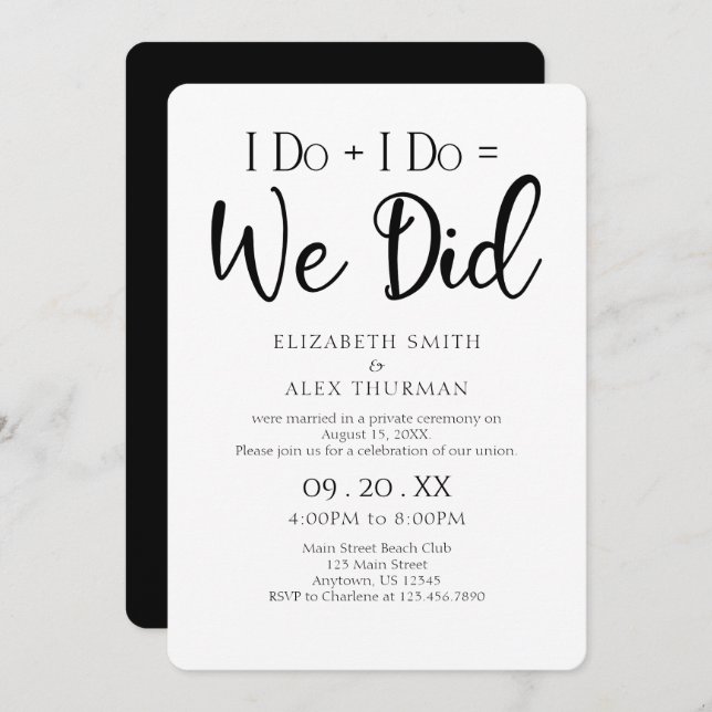 I Do = We Did Wedding Elopement Invitation (Front/Back)