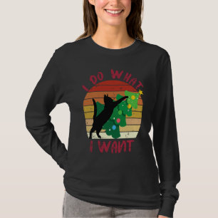 I Do What I Want Black Cat Christmas Tree Cat T-Shirt