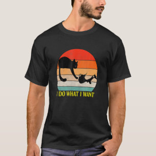 I Do What I Want Cat Coffee Cup Retro Sunset Pet T-Shirt