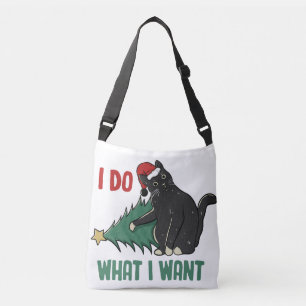 I Do What I Want Christmas Black Cat Holiday Crossbody Bag