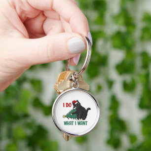 I Do What I Want Christmas Black Cat Holiday Key Ring