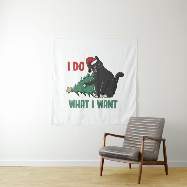 I Do What I Want Christmas Black Cat Holiday  Tapestry (In Situ)