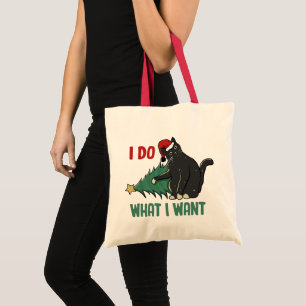 I Do What I Want Christmas Black Cat Holiday Tote Bag