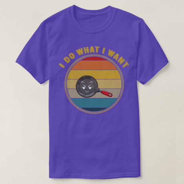 I Do What I Want Devil Face Frying Pan Distressed T-Shirt (Design Front)